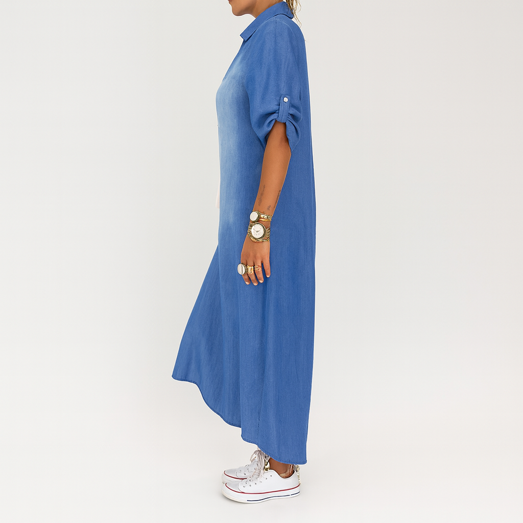 Robe longue effet jean avec fente sur le côté