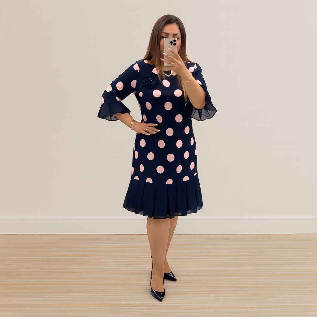 Robe plissée à pois pour femme